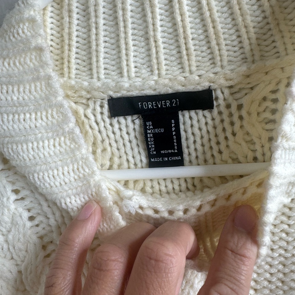 Forever 21 Cream Cable-Knit Mock Neck Cropped Sweater - Picture 2 of 6